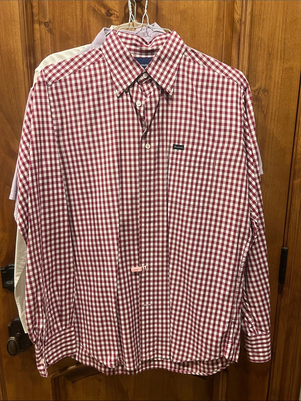 Faconnable Red and White Gingham Button-Down Shirt